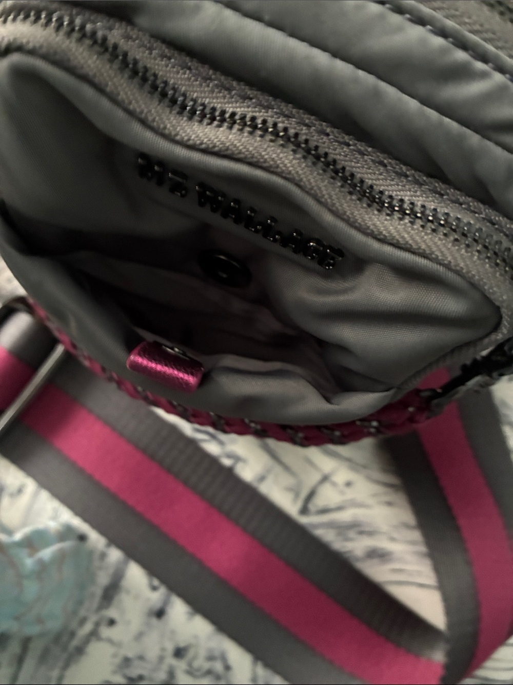MZ Wallace Charcoal Crossbody with Fuchsia Strap Accents - Picture 8 of 12
